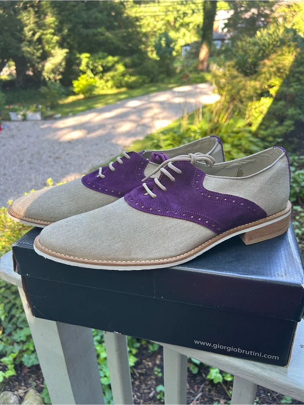 Giorgio Brutini Two-Tone Suede & Canvas Oxfords in Purple and Beige size 12